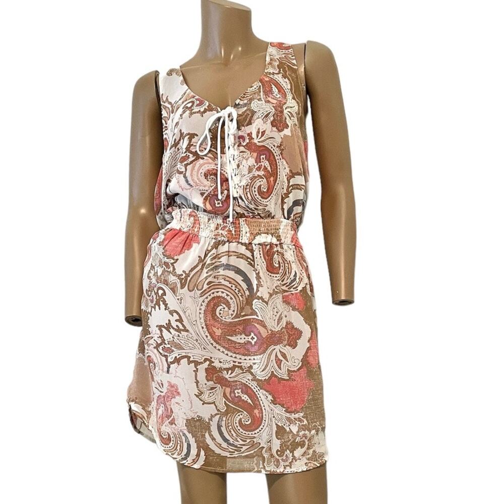 Free People tie front sleeveless paisley print medium dress D3 4952